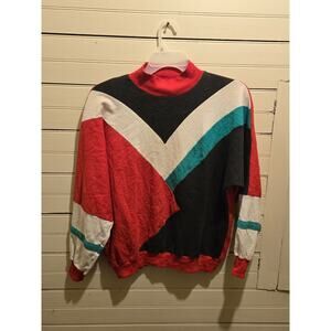 LAPS Sweatshirt Mens M Vintage Colorblock Red Black White Teal Pullover